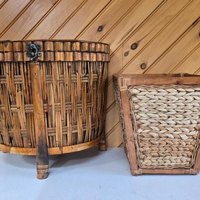LOT 157F: Wooden Chest with Half-moon Box and Square Basket