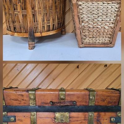 LOT 157F: Wooden Chest with Half-moon Box and Square Basket