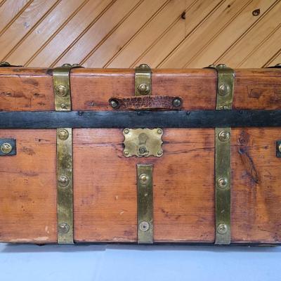 LOT 157F: Wooden Chest with Half-moon Box and Square Basket