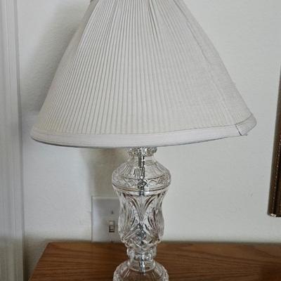 Mid Century Crystal Table Lamp with Pleaded Shade