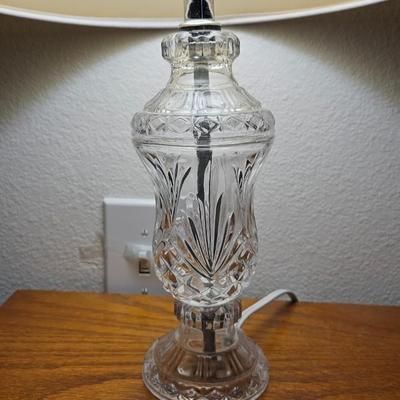 Mid Century Crystal Table Lamp with Pleaded Shade