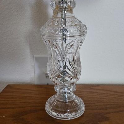 Mid Century Crystal Table Lamp with Pleaded Shade