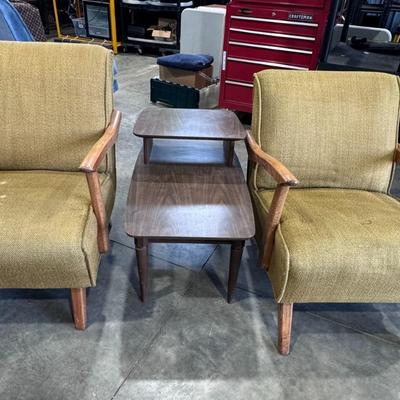 MCM Pair of Chairs W;/ center table - One rocker & one stationary - Very comfortable & Solid