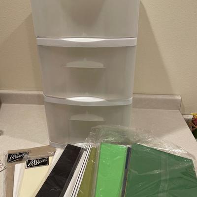Three Drawer plastic storage with stamping up paper