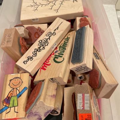 Wood stamps, emboss and plastic containers