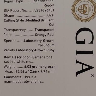 GIA CERTIFIED LAB GROWN RUBY RING