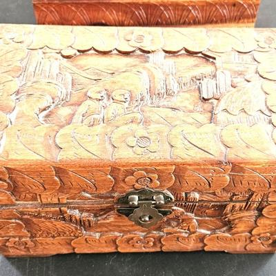 3 Wood Hand Carved Boxes