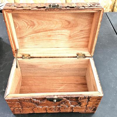 3 Wood Hand Carved Boxes