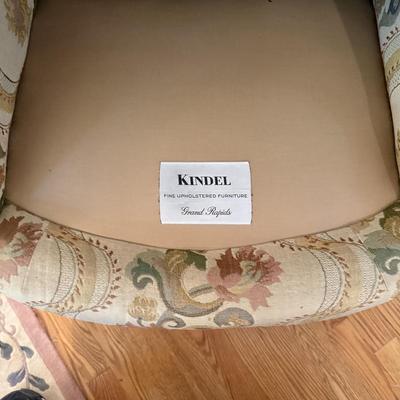 L710 Vintage Kindel Upholstered Wingback Chair & Ottoman