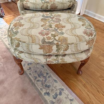 L710 Vintage Kindel Upholstered Wingback Chair & Ottoman