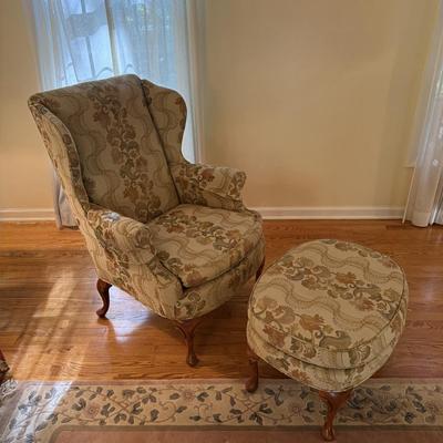 L710 Vintage Kindel Upholstered Wingback Chair & Ottoman
