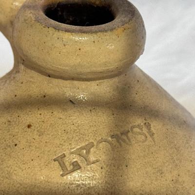 LYON'S primitive salt glaze stoneware jug. Mid 19th century / marked