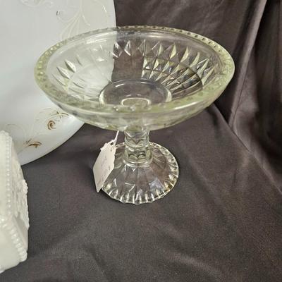 Lot of 5 Vintage Items Including Edwardian Milk Glass, Westmoreland Puff Box and Jeannette Glass Compote