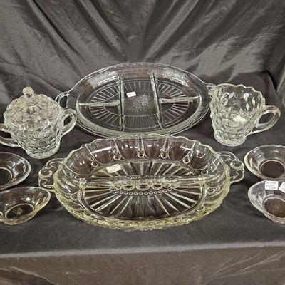 Lot of 8 Vintage Items Including Divided Relish Dishes, Honey Dishes and Sugar & Creamer