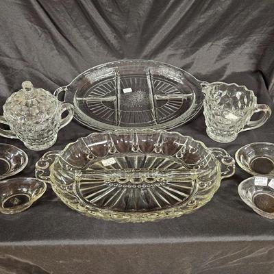 Lot of 8 Vintage Items Including Divided Relish Dishes, Honey Dishes and Sugar & Creamer