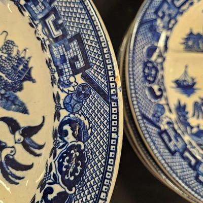 Antique Set of 10 Blue Willow Divided Grille Plates