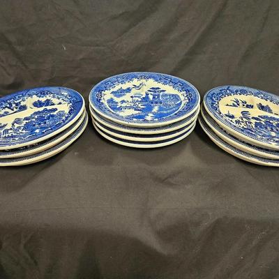 Antique Set of 10 Blue Willow Divided Grille Plates