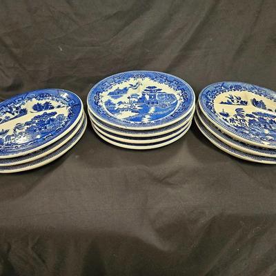 Antique Set of 10 Blue Willow Divided Grille Plates