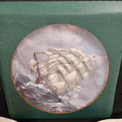 Lot of 5 Vintage Decorative Plate Including 2 Boat Scenes with Stands (in box) and 3 Friendship of Salem