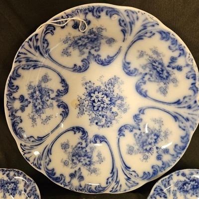 Antique Flow Blue Berry Bowl with 4 Bowls - "Libertas"