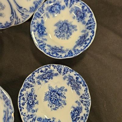 Antique Flow Blue Berry Bowl with 4 Bowls - "Libertas"