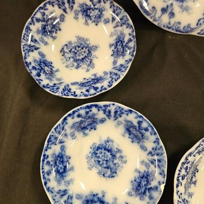 Antique Flow Blue Berry Bowl with 4 Bowls - "Libertas"