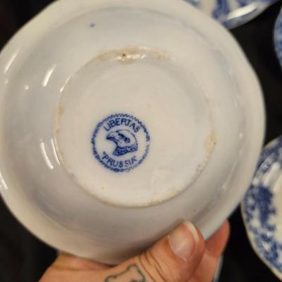 Antique Flow Blue Berry Bowl with 4 Bowls - "Libertas"