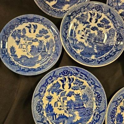 Lot of 12 Blue Willow Items Including 9 Saucers and 3 Sandwich Plates