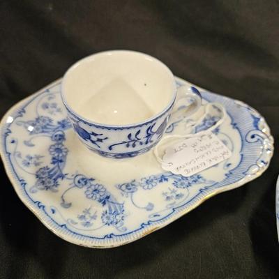 Lot of 5 Antique Flow Blue Items Including Burgess & Leigh Cup and Saucer and 3 Plates