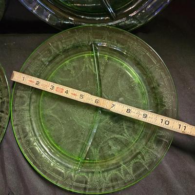 Vintage Set of 4 Uranium Green Depression Divided Plates