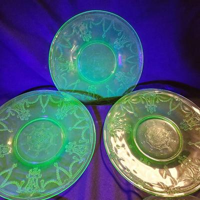Vintage Set of 5 Uranium Depression Green Ballerina Princess Saucers
