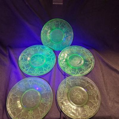 Vintage Set of 5 Uranium Depression Green Ballerina Princess Saucers