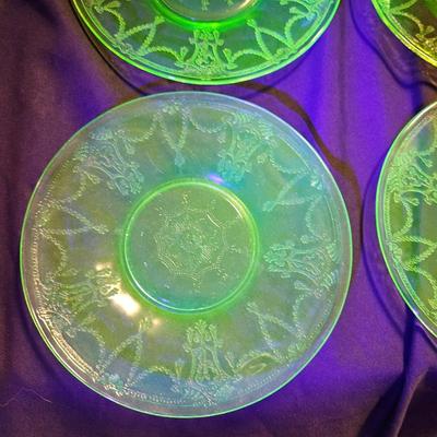 Vintage Set of 5 Uranium Depression Green Ballerina Princess Saucers