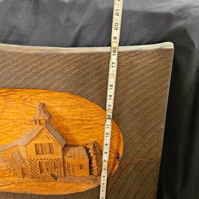 Vintage Hand Carved Wooden Signed Wall Hanging 29" x 18" - Heavy Duty c. 1988