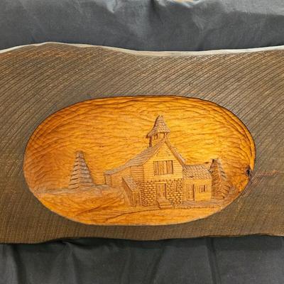 Vintage Hand Carved Wooden Signed Wall Hanging 29" x 18" - Heavy Duty c. 1988