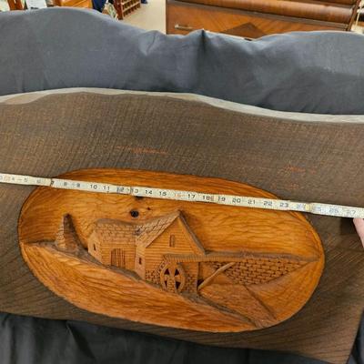 Vintage Hand Carved Wooden Signed Wall Hanging 28" x 19" - Heavy Duty c. 1989