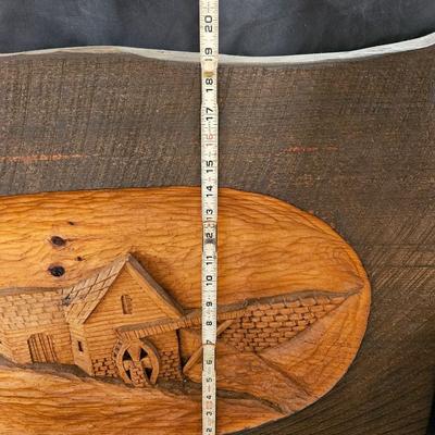 Vintage Hand Carved Wooden Signed Wall Hanging 28" x 19" - Heavy Duty c. 1989