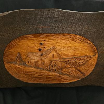 Vintage Hand Carved Wooden Signed Wall Hanging 28" x 19" - Heavy Duty c. 1989