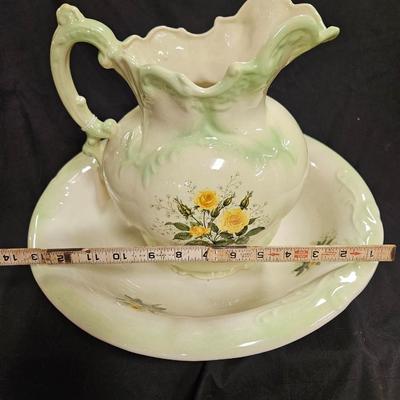 Vintage Floral Pitcher & Bowl - 12" Tall Decorated In Elmer, NJ