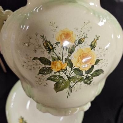 Vintage Floral Pitcher & Bowl - 12" Tall Decorated In Elmer, NJ