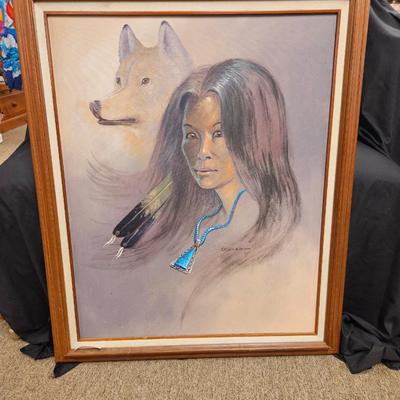 Vintage Original Fred Cleveland Native American Painting 28" x 35"