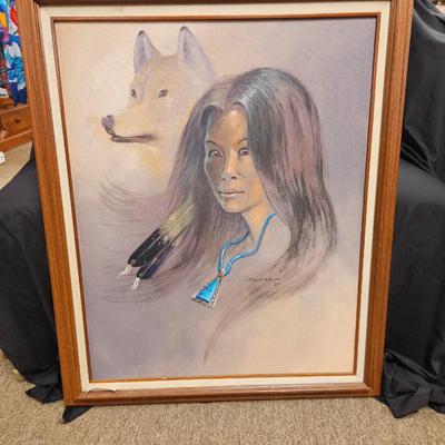 Vintage Original Fred Cleveland Native American Painting 28" x 35"