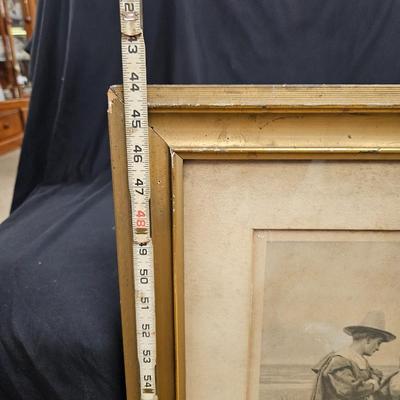 Antique Pricilla & John Alden Pilgrim Framed Print 44" Tall