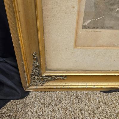 Antique Pricilla & John Alden Pilgrim Framed Print 44" Tall