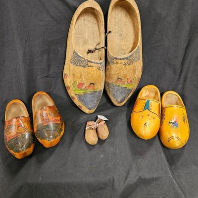 Vintage Lot of 4 Wooden Clogs - Various Sizes