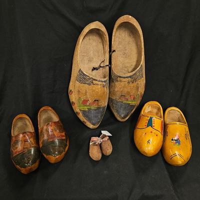 Vintage Lot of 4 Wooden Clogs - Various Sizes