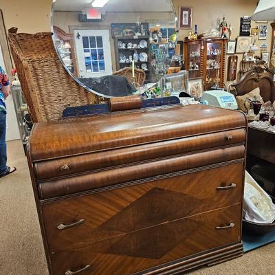 Vintage Waterfall Dresser with Blue Glass Highlights 42" x 36" x 19"