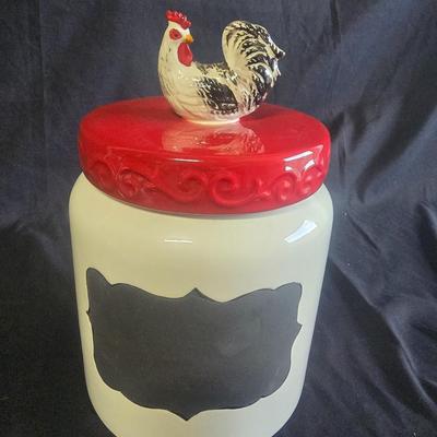 TWO 9" JARS WITH ROOSTER LIDS