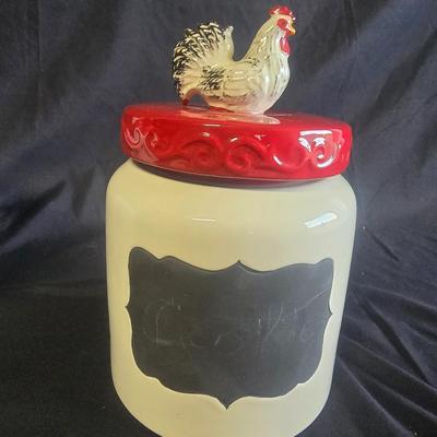 TWO 9" JARS WITH ROOSTER LIDS
