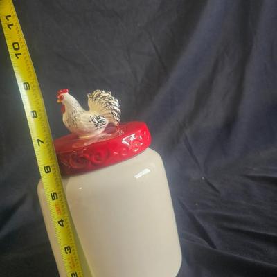 TWO 9" JARS WITH ROOSTER LIDS